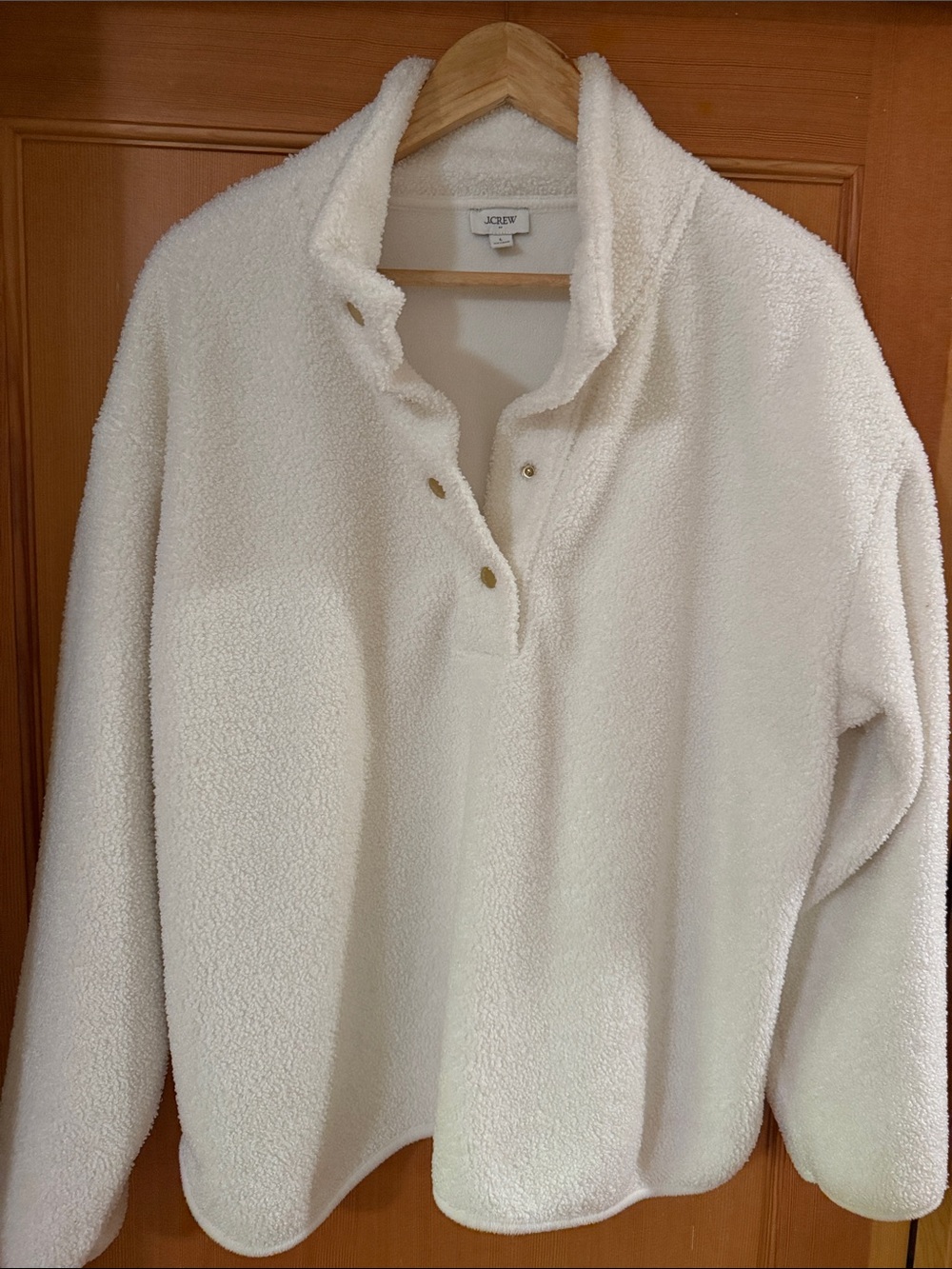 J. Crew Off-White Sherpa Snap-Front Pullover